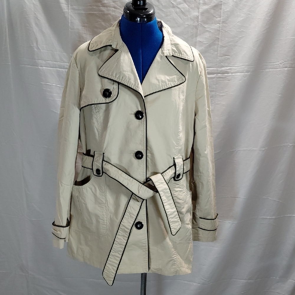 Dalia Collection Cream Trench Coat with Black Accents